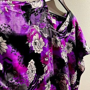 Vibrant Floral Purple and Black Kaftan Moo Moo cover up